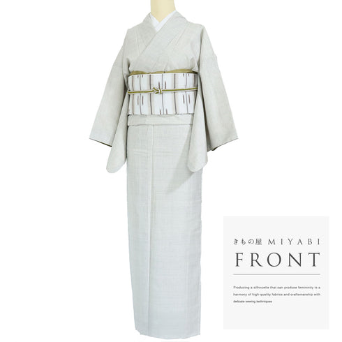 紬 リサイクル 身丈162.5cm 裄65cm 袷 亀甲柄 ホワイト Lサイズ カジュアル お洒落 証紙 正絹 広衿 Sランク