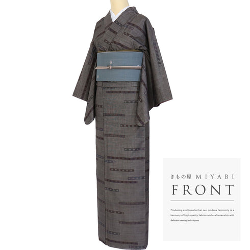 紬 リサイクル 身丈157.5cm 裄63cm 袷 ブラウン Mサイズ カジュアル お洒落 しつけ糸 正絹 広衿 Sランク