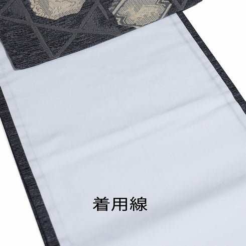 京袋帯 リサイクル 帯丈364cm 六通 兎や鹿柄 地紋 ブラック Mサイズ 正絹 Sランク お洒落 カジュアル