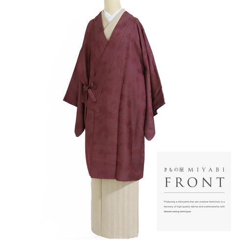 道中着 リサイクル 身丈102.5cm 裄68.2cm 袷 菊柄の地紋 ロング丈 レッド Lサイズ お洒落 しつけ糸 正絹 Sランク