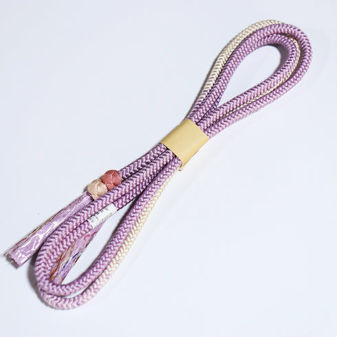 帯締め・帯揚げセット リサイクル 丸組紐 ちりめん 多色 正絹 新品・未使用品 雪輪に楓柄 地紋 ぼかし