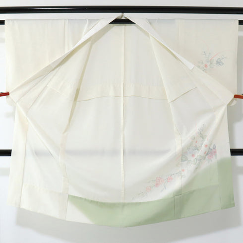 長襦袢 リサイクル 長襦袢 身丈120cm 裄62.8cm 袷 花柄 裾ぼかし グリーン Sサイズ 正絹 袖無双 Sランク