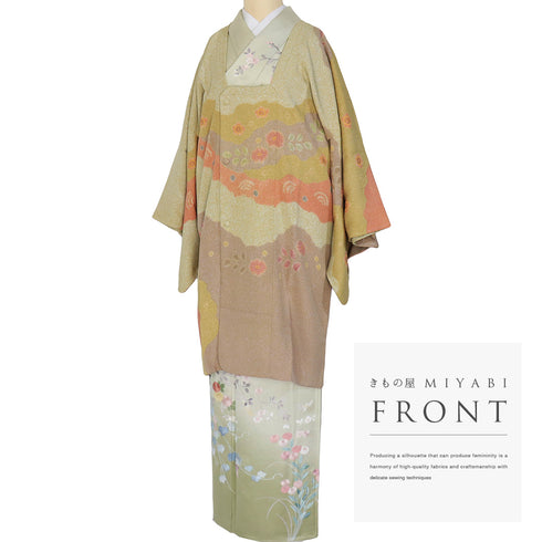 道行コート リサイクル 身丈98.5cm 裄67.6cm 袷 絵羽ロングコート 辻が花風柄 箔 松井青々 多色 Lサイズ お洒落 落款 正絹 Sランク