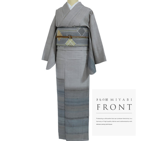 付下げ リサイクル 身丈164.5cm 裄66.2cm 単衣 紬 段ぼかし柄 グレー Lサイズ お洒落 しつけ糸 正絹 広衿 Sランク