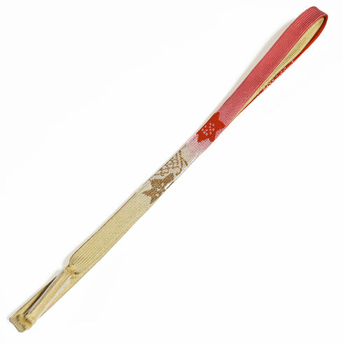 帯締め・帯揚げセット リサイクル お洒落 平組紐 ちりめん ベージュ 正絹 Sランク 雲取りに笹や蝶や梅柄 刺繍