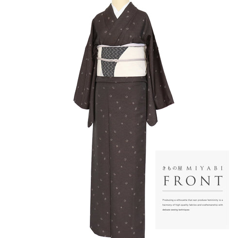 小紋 リサイクル 身丈170.3cm 裄69.6cm 袷 源氏香模様 お召し 地紋 ブラウン LLサイズ お洒落 不明 広衿 Sランク