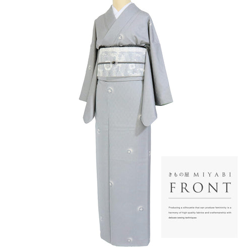 小紋 リサイクル 身丈154.5cm 裄65cm 袷 デザイン七宝柄 衿先布付き グレー Sサイズ お洒落 正絹 バチ衿 Aランク