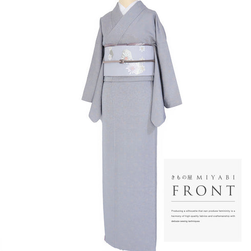 小紋 リサイクル 身丈159.5cm 裄67.2cm 袷 唐草や蔓 地紋彩色 グレー Mサイズ お洒落 カジュアル 正絹 広衿 Sランク