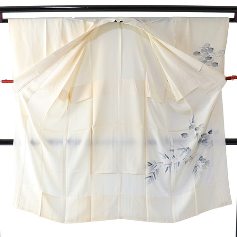 長襦袢 リサイクル 長襦袢 身丈125cm 裄63.7cm 袷 鶴柄 半衿刺繍あり アイボリー Sサイズ しつけ糸 正絹 袖無双 Sランク