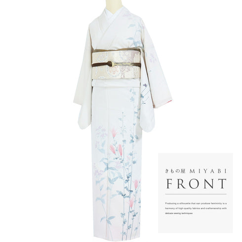 付下げ リサイクル 身丈162.7cm 裄68.2cm 袷 嵯峨菊柄 アイボリー Lサイズ お洒落 正絹 広衿 Sランク