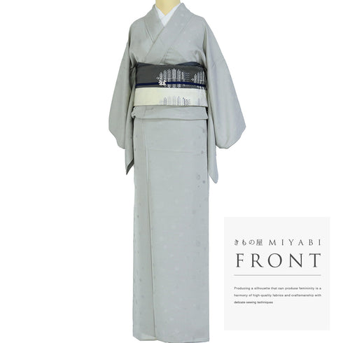 小紋 リサイクル 身丈164.5cm 裄62.6cm 袷 ポイントうさぎ柄 地紋 グレー Lサイズ お洒落 カジュアル 正絹 広衿 Sランク