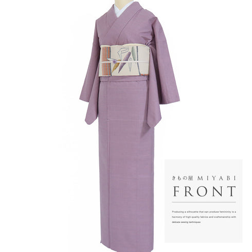 結城紬 リサイクル 身丈154.5cm 裄64.4cm 袷 パープル Sサイズ お洒落 証紙 一つ紋 正絹 広衿 Sランク