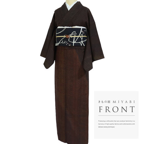 訪問着 リサイクル 身丈158.5cm 裄63.2cm 袷 紬 ブラウン Mサイズ お洒落 正絹 広衿 Sランク