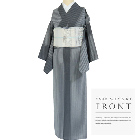 紬 リサイクル 身丈151.7cm 裄63.8cm 単衣 塩沢 後身頃居敷当て付き グレー Sサイズ お洒落 カジュアル 証紙 正絹 広衿 Aランク