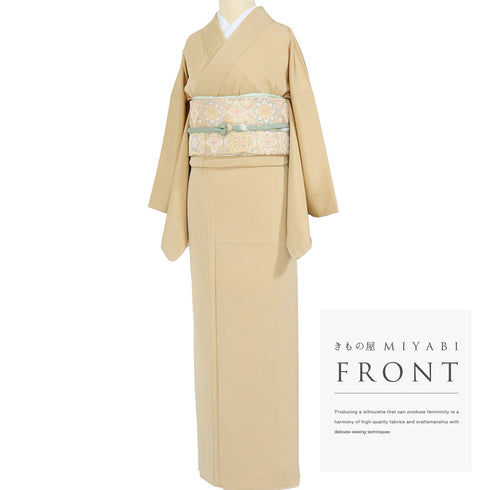 色無地 リサイクル 身丈156.5cm 裄65.8cm 袷 扇面流し柄 松尾光琳 ブラウン Mサイズ フォーマル セミフォーマル 落款 一つ紋 しつけ糸 正絹 広衿 Sランク