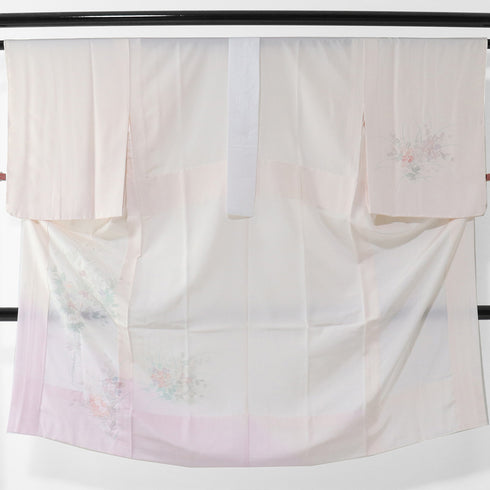 長襦袢 リサイクル 長襦袢 身丈120cm 裄64.4cm 袷 絵羽柄 花柄 後身頃居敷当て付き ピンク Sサイズ しつけ糸 正絹 袖無双 Sランク