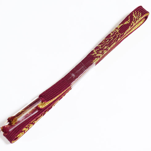 帯締め・帯揚げセット リサイクル お洒落 平組紐 ちりめん レッド 正絹 新品・未使用品 雪輪に花柄 地紋