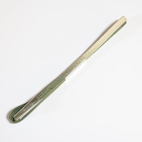 帯締め・帯揚げセット リサイクル 三分紐 ちりめん グリーン 正絹 新品・未使用品 デザイン模様