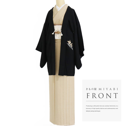 黒羽織 リサイクル 身丈81cm 裄65.2cm 袷 黒絵羽 帆船柄 相良刺繍 汕頭刺繍 ブラック Mサイズ フォーマル 一つ紋 正絹 Sランク