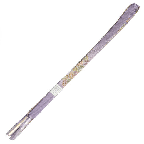 帯締め・帯揚げセット リサイクル お洒落 平組紐 ちりめん パープル 正絹 新品・未使用品 ぼかし 地紋 桜柄