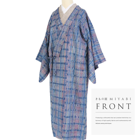 コート リサイクル 身丈123cm 裄64.4cm 単衣 糸瓜衿 ロングコート 絞り ブルー Sサイズ お洒落 正絹 Sランク