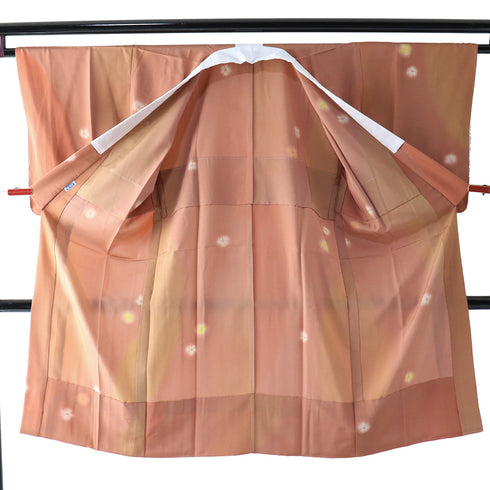 長襦袢 リサイクル 長襦袢 身丈122.5cm 裄64.4cm 袷 ぼかし 花柄 オレンジ Sサイズ お洒落 しつけ糸 正絹 袖無双 Sランク