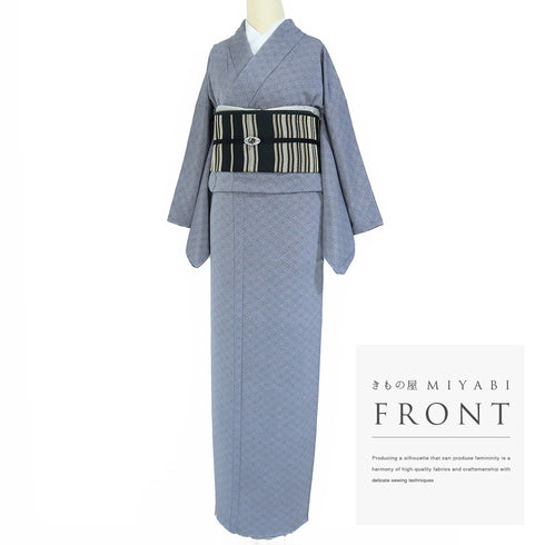 江戸小紋 リサイクル 身丈163.5cm 裄66.4cm 袷 伊勢型紙柄 二代目六谷梅軒彫刻 グレー Lサイズ お洒落 正絹 広衿 Sランク