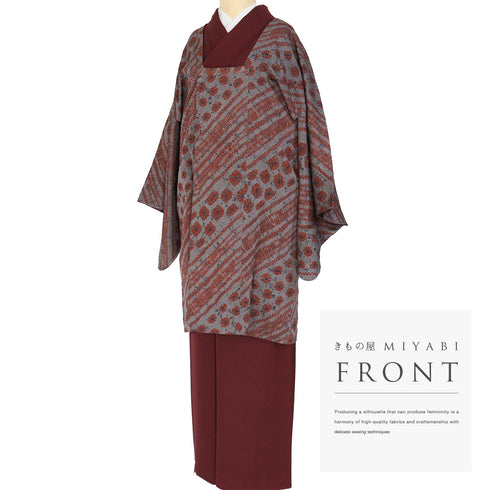 道行コート リサイクル 身丈95cm 裄67.2cm 袷 絞り各種柄 グレー Lサイズ お洒落 しつけ糸 正絹 Sランク