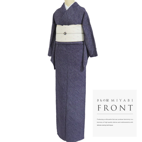 小紋 リサイクル 身丈159.2cm 裄64.4cm 袷 総絞り パープル Mサイズ お洒落 しつけ糸 正絹 広衿 Aランク