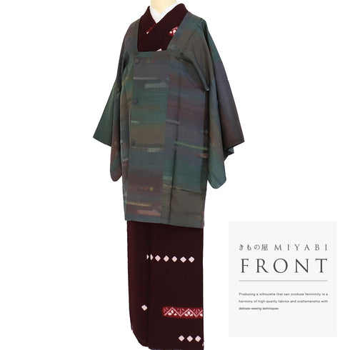 道行コート リサイクル 身丈88.5cm 裄65.2cm 袷 霞に花菱柄 地紋 多色 Mサイズ お洒落 正絹 Sランク