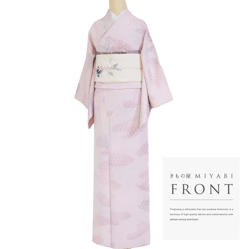 小紋 リサイクル 身丈155.3cm 裄62.8cm 袷 小花柄 滝口玲峰作 ピンク Sサイズ お洒落 カジュアル 正絹 広衿 Bランク