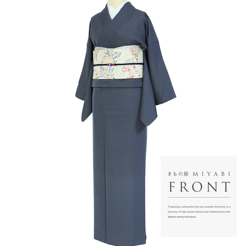 小紋 リサイクル 身丈160cm 裄64.4cm 袷 小花にデザイン縦わく柄 グレー Mサイズ お洒落 カジュアル 正絹 広衿 Sランク