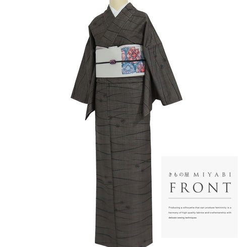 大島紬 リサイクル 身丈160.2cm 裄65cm 袷 小花柄 ブラウン Mサイズ お洒落 カジュアル しつけ糸 正絹 広衿 Sランク