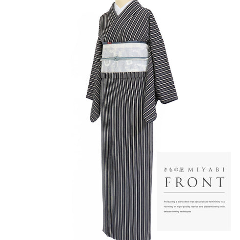 小紋 リサイクル 身丈165.5cm 裄66.4cm 袷 縞柄 ブラック LLサイズ お洒落 カジュアル 不明 広衿 Sランク