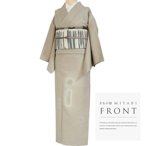 付下げ リサイクル 身丈152.2cm 裄63.2cm 袷 短冊や摺り疋田柄 金駒刺繍 箔 ベージュ Sサイズ お洒落 正絹 広衿 Sランク