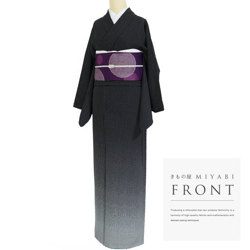 付下げ リサイクル 身丈164.7cm 裄68.4cm 袷 付け下げ小紋 水玉模様 ゆったりサイズ ブラック Lサイズ お洒落 カジュアル 正絹 広衿 Sランク