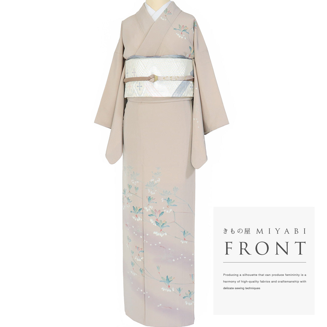 リサイクル着物 訪問着 袷 身丈152.5cm 裄62cm 枝花柄 パールトーン