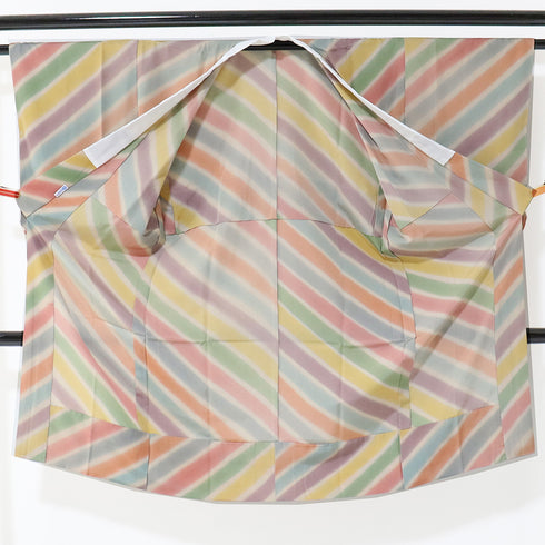 長襦袢 リサイクル 長襦袢 身丈121cm 裄64cm 袷 斜線柄 大島紬美術館 奄美七彩薄 多色 Sサイズ お洒落 証紙 正絹 袖無双 Sランク