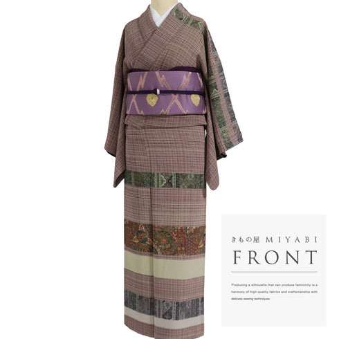 付下げ リサイクル 身丈153.5cm 裄46.5cm 袷 横縞柄 花柄 多色 Sサイズ お洒落 落款 正絹 広衿 Sランク