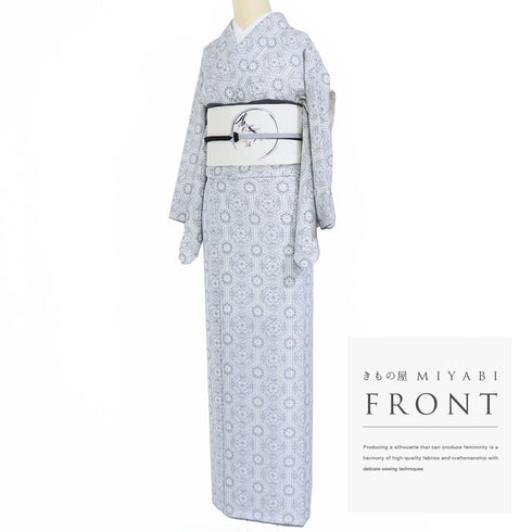 小紋 リサイクル 身丈157.5cm 裄66.8cm 袷 花柄 グレー Mサイズ お洒落 カジュアル 正絹 広衿 Aランク