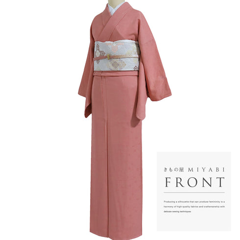 色無地 リサイクル 身丈157.5cm 裄66.4cm 袷 山本寛斎 KANSAIコレクション 小花柄 ピンク Mサイズ セミフォーマル 一つ紋 しつけ糸 正絹 広衿 地紋あり Sランク