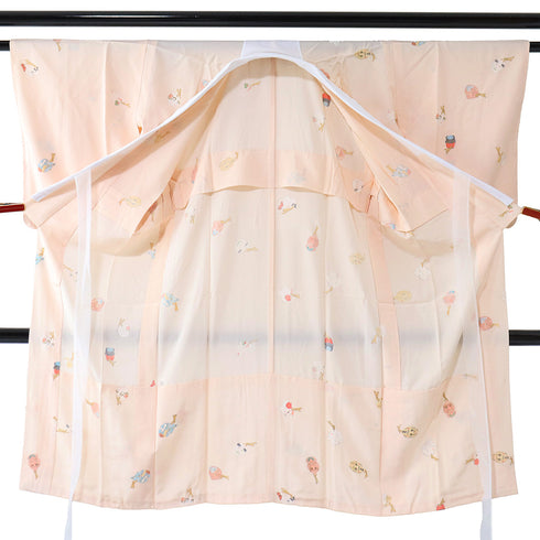 長襦袢 リサイクル 長襦袢 身丈122.5cm 裄64cm 袷 干支と鈴柄 箔 ピンク Sサイズ お洒落 正絹 袖無双 Aランク