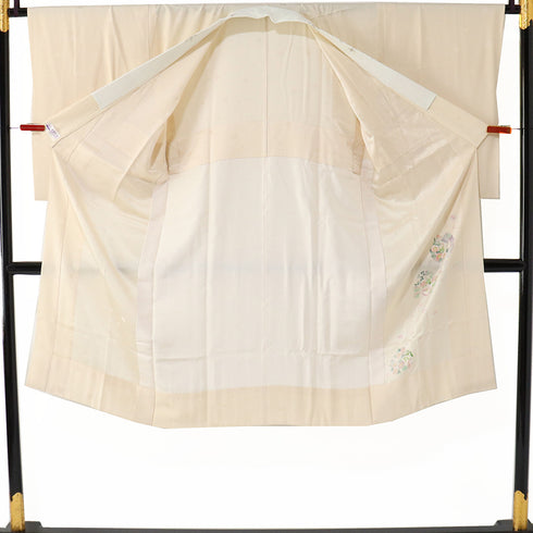 長襦袢 リサイクル 長襦袢 身丈124.2cm 裄67cm 袷 花丸柄 地紋 ベージュ Lサイズ セミフォーマル お洒落 落款 正絹 袖無双 Sランク