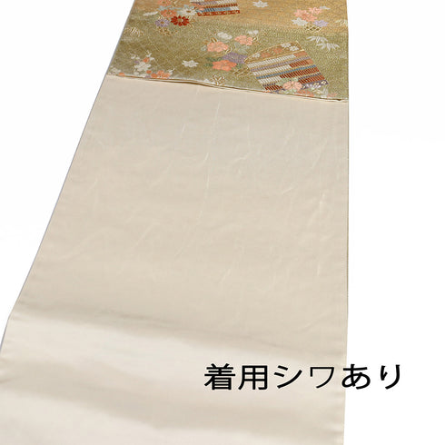 袋帯 リサイクル 帯丈438cm 六通 花籠や鎧の威柄 ゴールド Mサイズ 正絹 Sランク フォーマル セミフォーマル