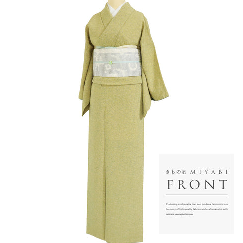 小紋 リサイクル 身丈161.5cm 裄64cm 袷 小花柄 イエロー Lサイズ お洒落 カジュアル 正絹 広衿 Sランク