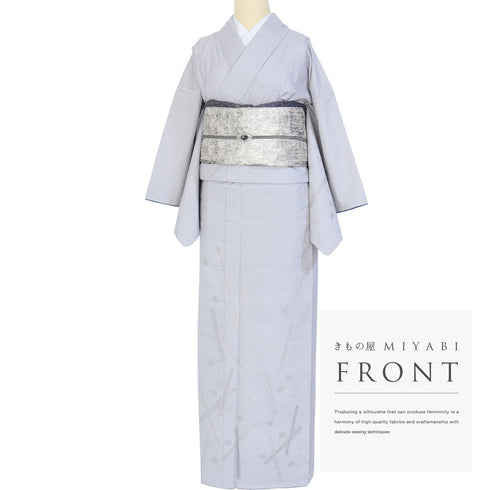 付下げ リサイクル 身丈163.2cm 裄64.7cm 袷 汕頭刺繍 大島紬 グレー Lサイズ お洒落 証紙 正絹 広衿 Sランク