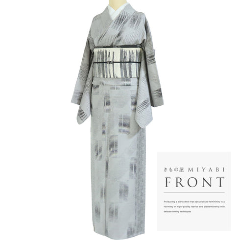 小紋 リサイクル 身丈165cm 裄68.4cm 単衣 グレー Lサイズ お洒落 不明 広衿 Sランク