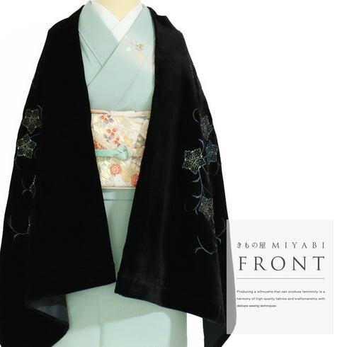 ショール リサイクル ブラック ポリエステル Sランク ベルベット 花柄