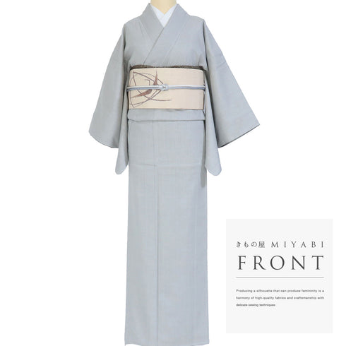 紬 リサイクル 身丈156.8cm 裄63.6cm 袷 無地 グレー Mサイズ お洒落 カジュアル しつけ糸 正絹 広衿 Sランク