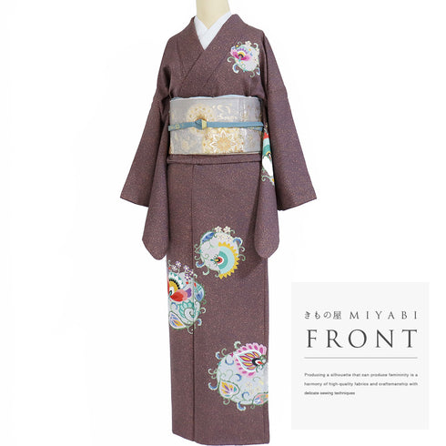 訪問着 リサイクル 身丈152.2cm 裄67.6cm 袷 たたき柄 パープル Sサイズ お洒落 正絹 広衿 Sランク